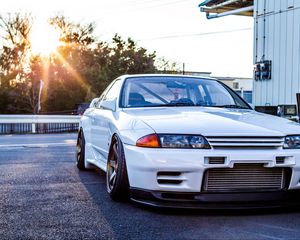 Preview wallpaper nissan, gtr, r32, skyline, white, front view