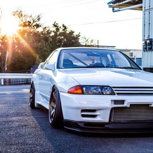 Preview wallpaper nissan, gtr, r32, skyline, white, front view