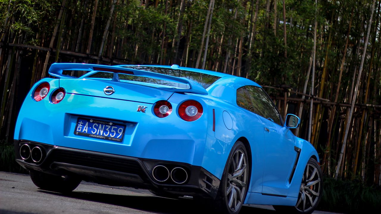 Wallpaper nissan, gtr, r35, bumper, blue, rear view