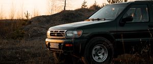 Preview wallpaper nissan, jeep, car, side view, sunset