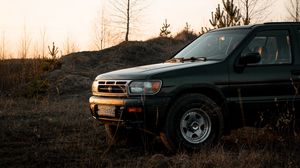 Preview wallpaper nissan, jeep, car, side view, sunset