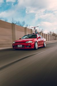 Preview wallpaper nissan r34, nissan, car, red, speed, road