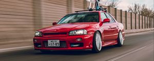 Preview wallpaper nissan r34, nissan, car, red, speed, road