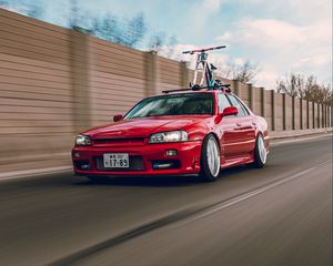 Preview wallpaper nissan r34, nissan, car, red, speed, road