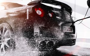 Preview wallpaper nissan r35 gt-r, washing, car, spray