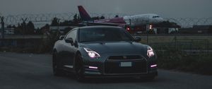 Preview wallpaper nissan r gt, nissan, car, sports car, headlight, dark