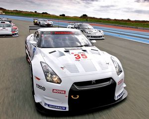 Preview wallpaper nissan, races, rally, arrival, line, car