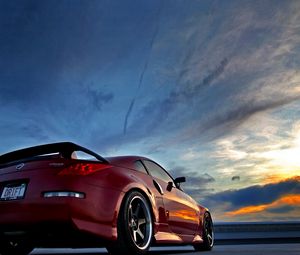 Preview wallpaper nissan, red, rear view