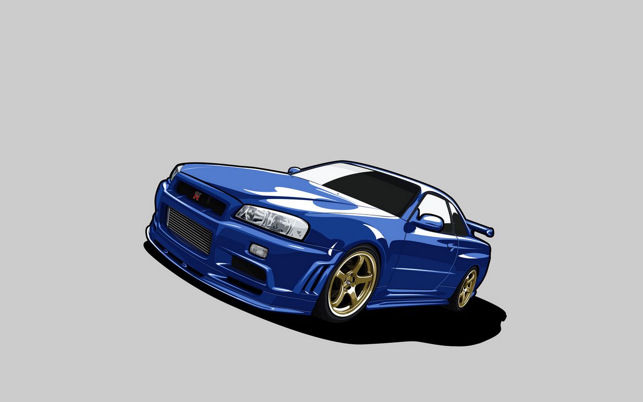 Download Wallpaper 1280x800 Nissan Skyline Gt R R34 Gtr Blue Minimalism Widescreen 16 10 Hd Background