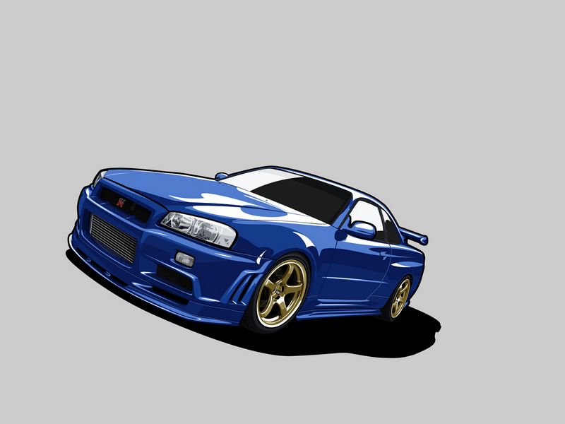 Download Wallpaper 800x600 Nissan Skyline Gt R R34 Gtr Blue Minimalism Pocket Pc Pda Hd Background