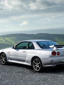 Preview wallpaper nissan, skyline, gt-r, silver, side view