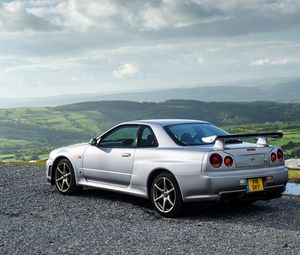 Preview wallpaper nissan, skyline, gt-r, silver, side view