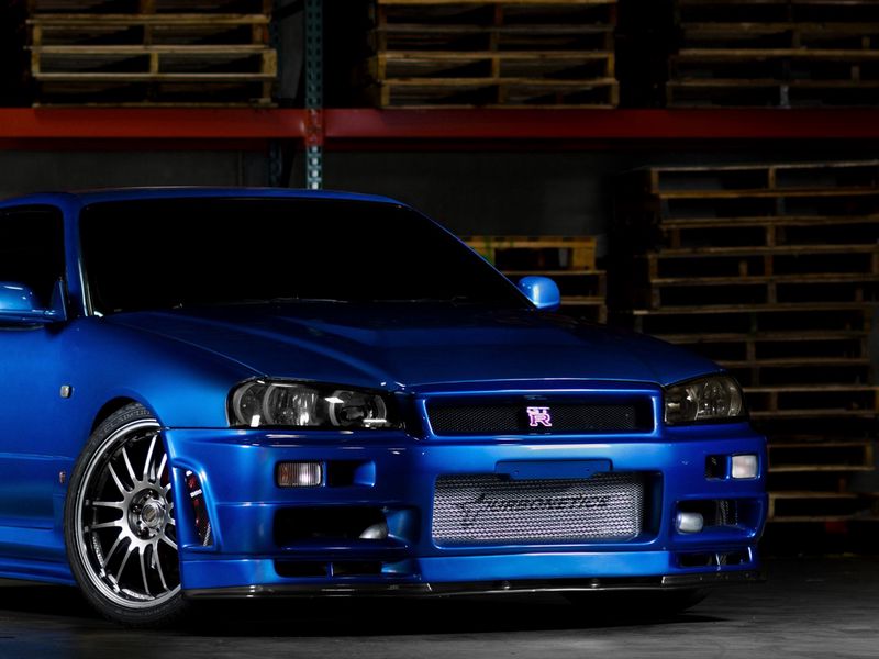 Download wallpaper 800x600 nissan skyline, gtr, r34, blue, front view  pocket pc, pda hd background