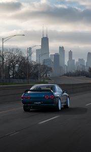 Preview wallpaper nissan skyline r32, nissan, car, blue, road, speed