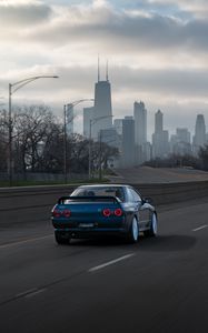 Preview wallpaper nissan skyline r32, nissan, car, blue, road, speed