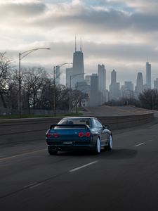 Preview wallpaper nissan skyline r32, nissan, car, blue, road, speed