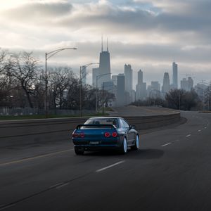 Preview wallpaper nissan skyline r32, nissan, car, blue, road, speed