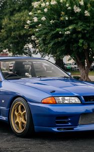 Preview wallpaper nissan skyline r32, nissan, car, blue, tuning