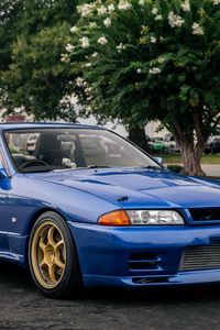 Preview wallpaper nissan skyline r32, nissan, car, blue, tuning