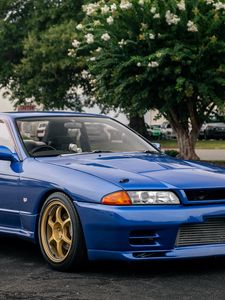 Preview wallpaper nissan skyline r32, nissan, car, blue, tuning