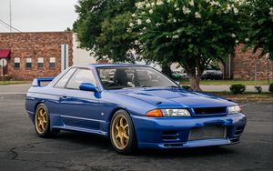 Preview wallpaper nissan skyline r32, nissan, car, blue, tuning