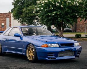 Preview wallpaper nissan skyline r32, nissan, car, blue, tuning