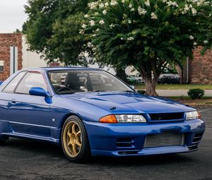 Preview wallpaper nissan skyline r32, nissan, car, blue, tuning