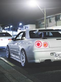 Download wallpaper 240x320 nissan, skyline, r34, gt-r, rear view old mobile,  cell phone, smartphone hd background