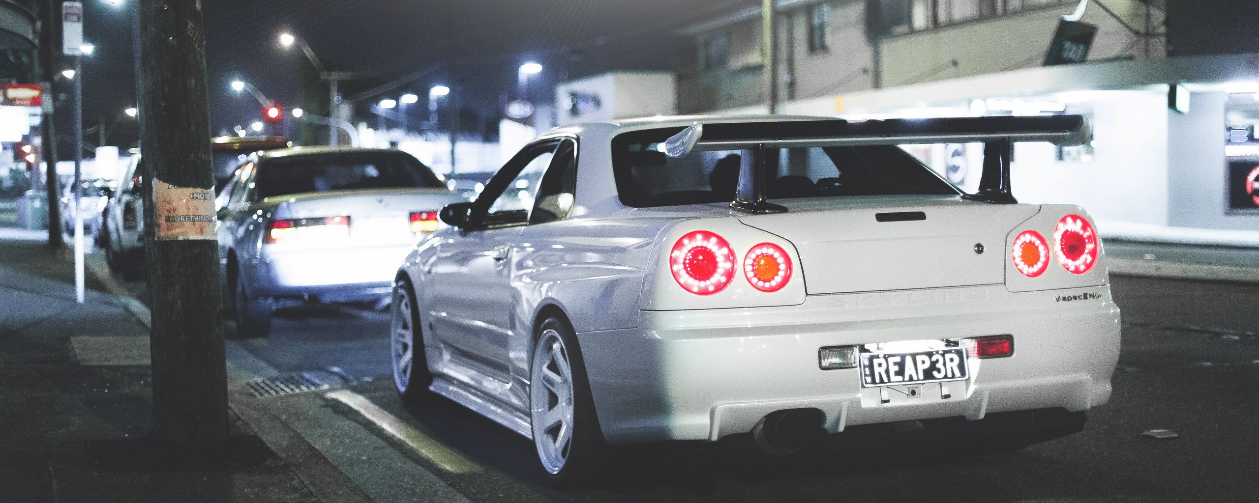 Download Wallpaper 2560x1024 Nissan Skyline R34 Gt R Rear View Ultrawide Monitor Hd Background