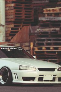 Preview wallpaper nissan, skyline, white, side view