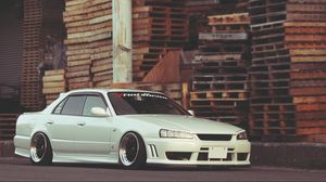 Preview wallpaper nissan, skyline, white, side view
