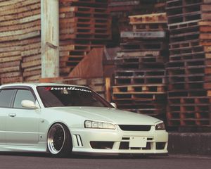 Preview wallpaper nissan, skyline, white, side view