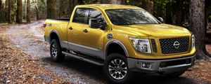 Preview wallpaper nissan, titan, yellow, side view