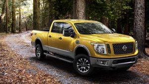 Preview wallpaper nissan, titan, yellow, side view