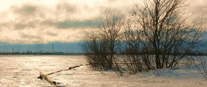 Preview wallpaper north, steppe, winter, wind, sunset, landscape, cold, snow