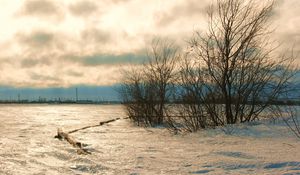 Preview wallpaper north, steppe, winter, wind, sunset, landscape, cold, snow
