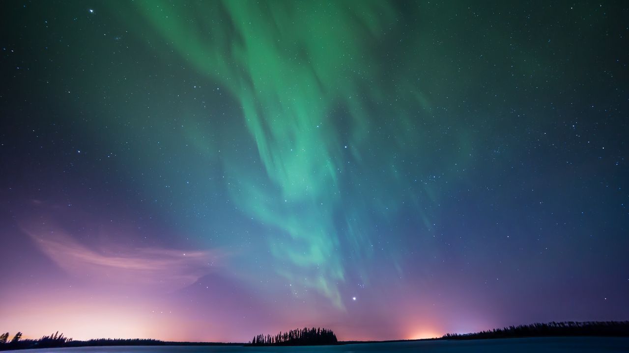 Wallpaper northern lights, aurora borealis, aurora, sky, night, landscape