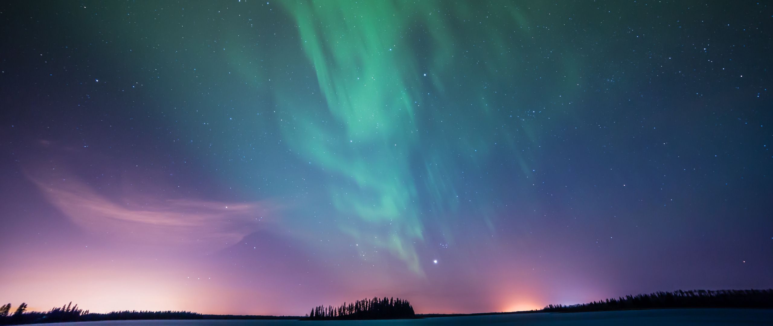 Download wallpaper 2560x1080 northern lights, aurora borealis, aurora, sky,  night, landscape dual wide 1080p hd background