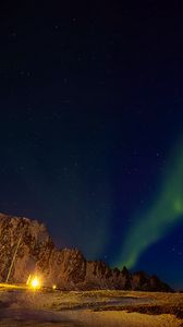 Preview wallpaper northern lights, aurora borealis, mountains, night, stars