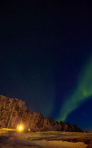 Preview wallpaper northern lights, aurora borealis, mountains, night, stars