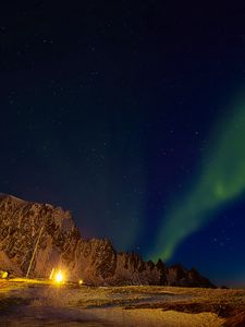 Preview wallpaper northern lights, aurora borealis, mountains, night, stars