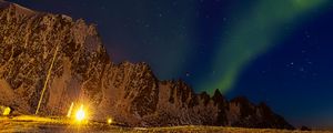 Preview wallpaper northern lights, aurora borealis, mountains, night, stars