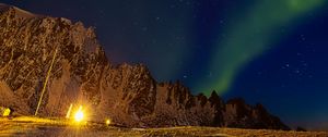 Preview wallpaper northern lights, aurora borealis, mountains, night, stars