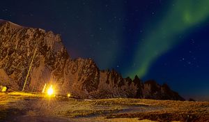 Preview wallpaper northern lights, aurora borealis, mountains, night, stars