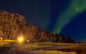 Preview wallpaper northern lights, aurora borealis, mountains, night, stars