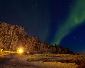 Preview wallpaper northern lights, aurora borealis, mountains, night, stars