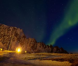 Preview wallpaper northern lights, aurora borealis, mountains, night, stars