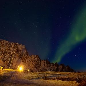 Preview wallpaper northern lights, aurora borealis, mountains, night, stars