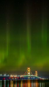 Preview wallpaper northern lights, aurora, bridge, night, michigan, usa