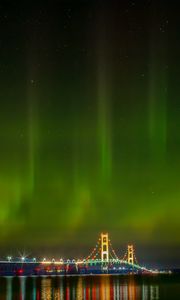 Preview wallpaper northern lights, aurora, bridge, night, michigan, usa